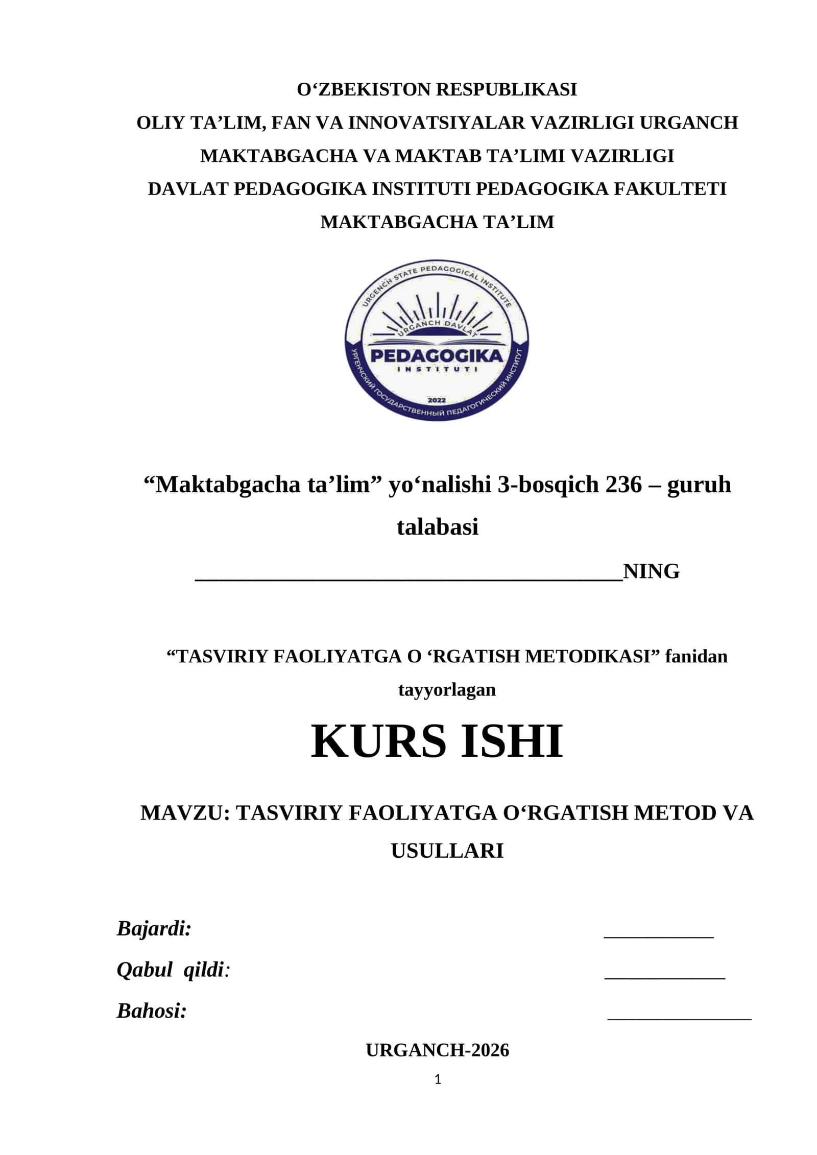 TASVIRIY FAOLIYATGA O‘RGATISH METOD VA USULLARI