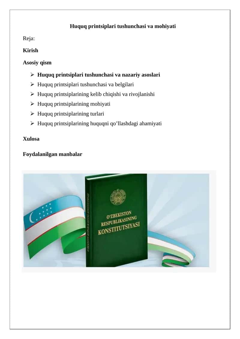 Huquq printsiplari tushunchasi va mohiyati