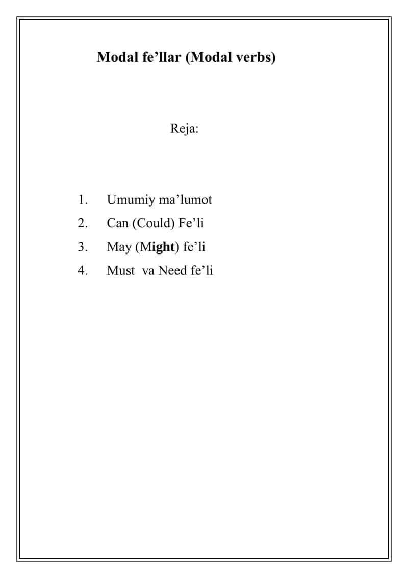 Modal fe’llar (Modal verbs)