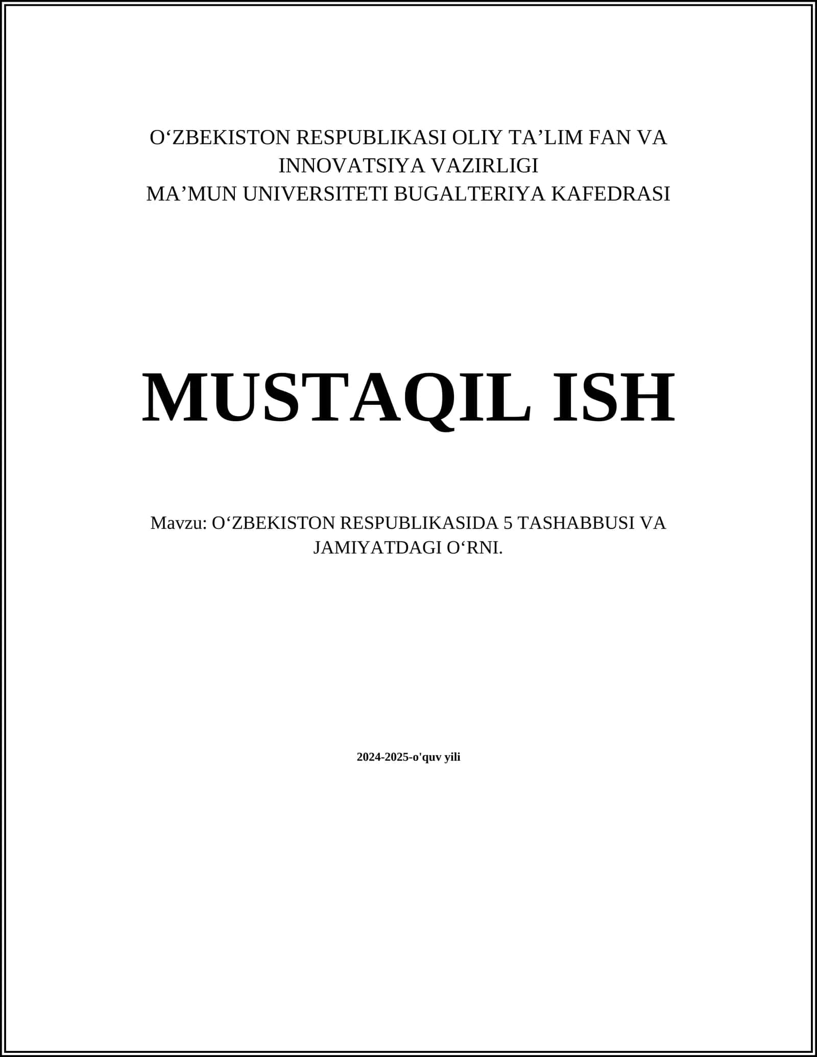 OʻZBEKISTON RESPUBLIKASIDA 5 TASHABBUSI VA JAMIYATDAGI OʻRNI