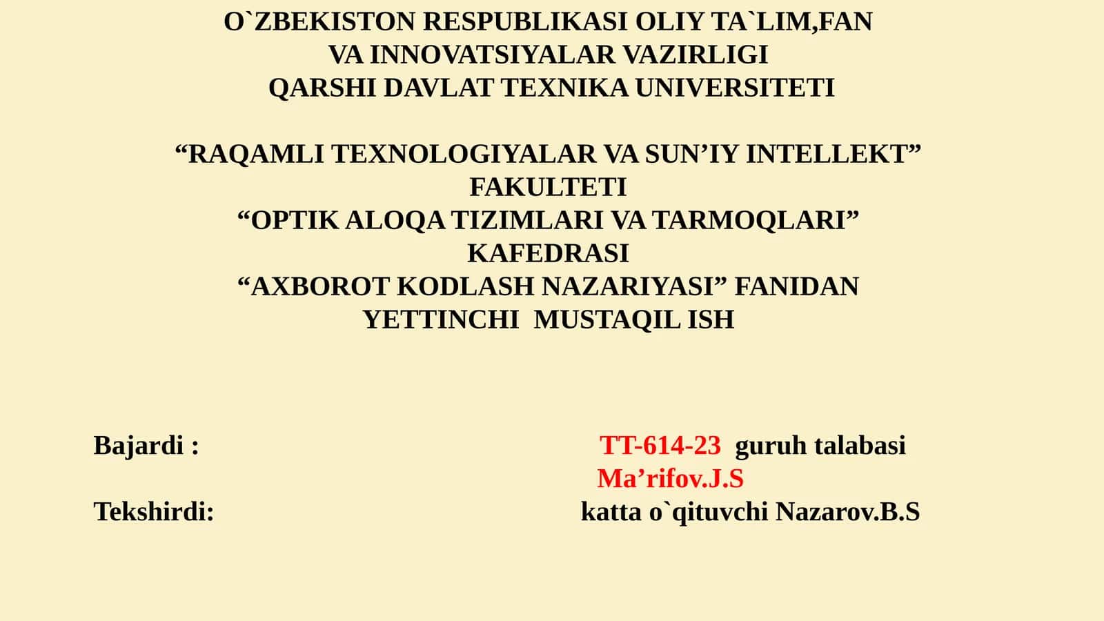 AXBOROT KODLASH NAZARIYASI