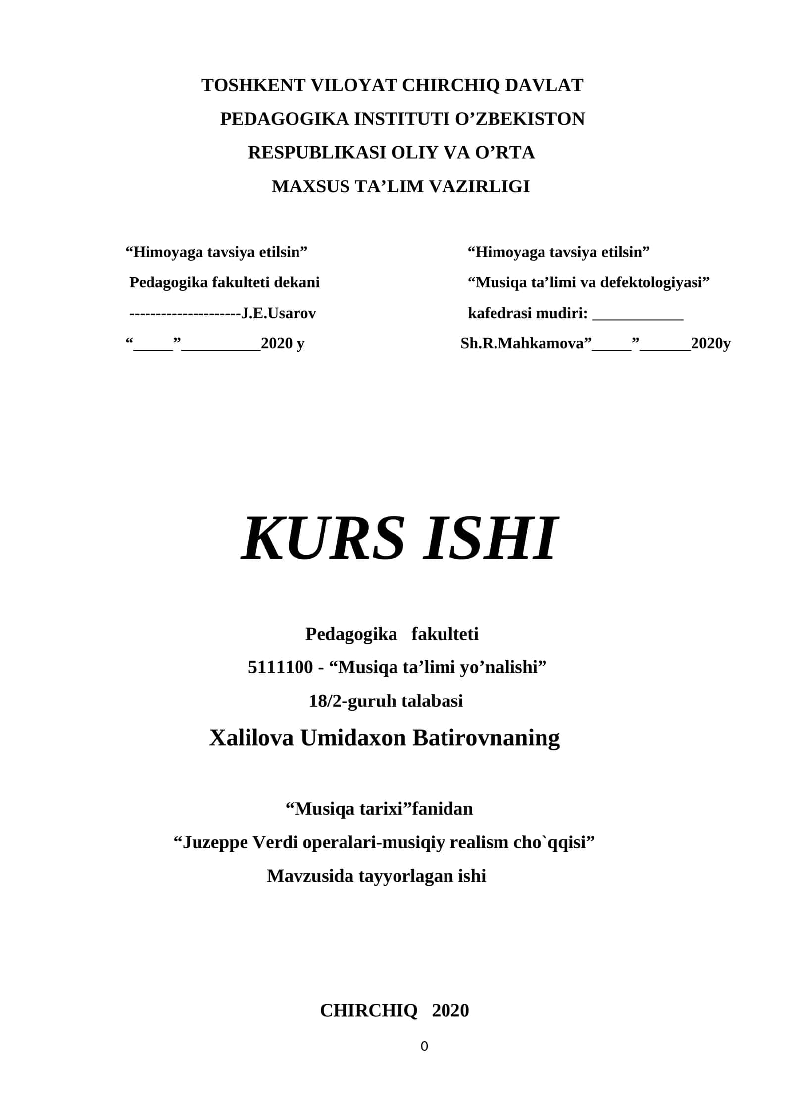 Juzeppe Verdi operalari-musiqiy realism cho`qqisi