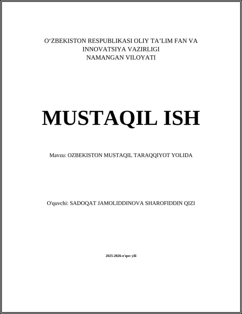 O‘zbekiston Mustaqil Taraqqiyot Yolida