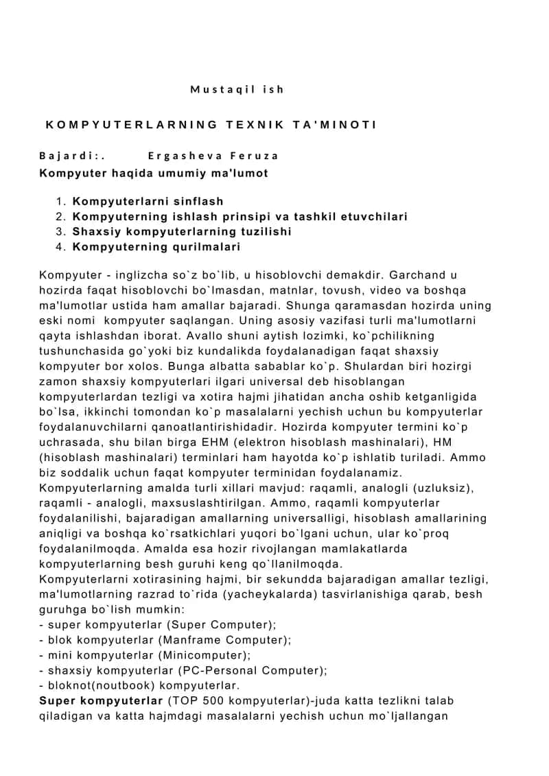 Kompyuterlarning texnik ta'mini