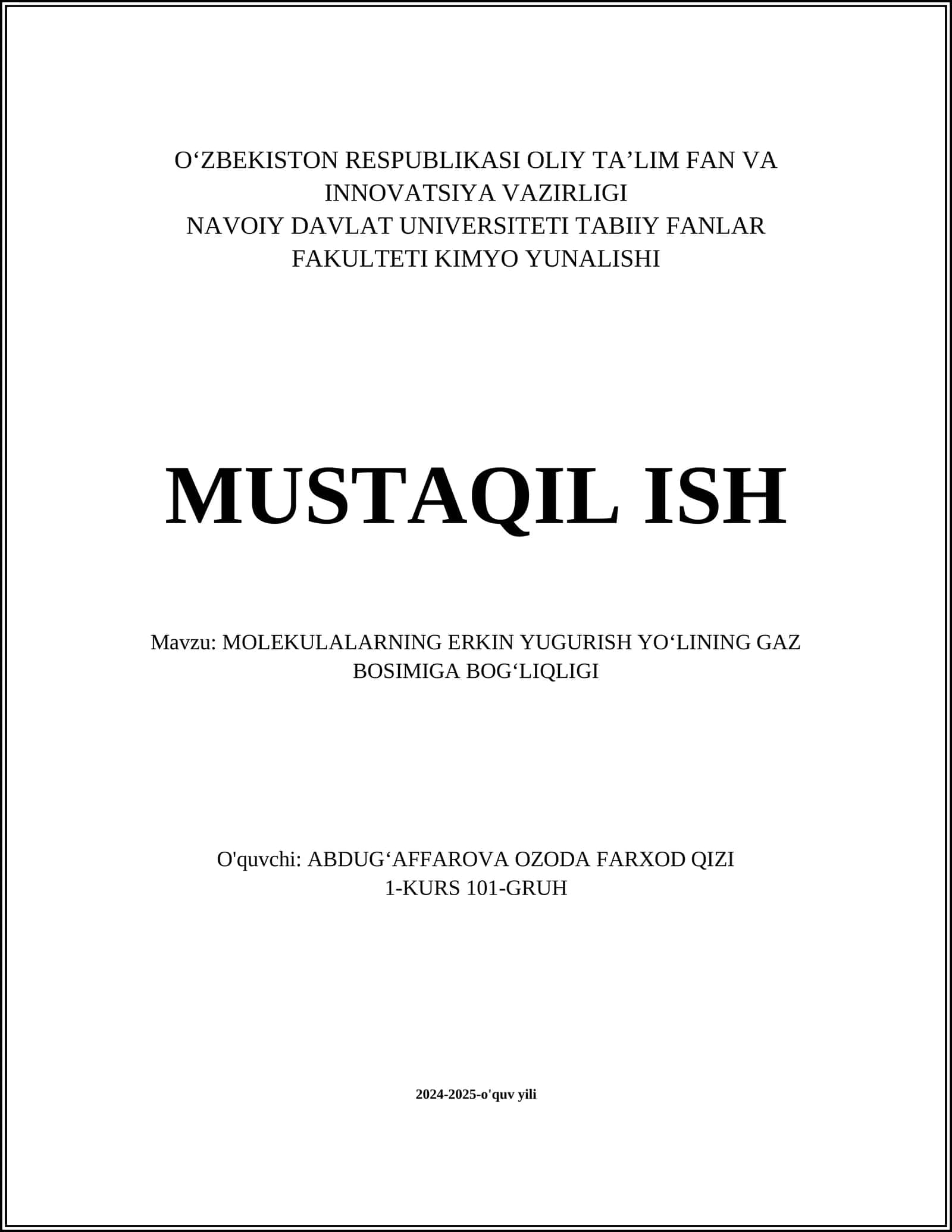 Molekulalarning erkin yugurish yoʻlining gaz bosimiga bogʻliqli