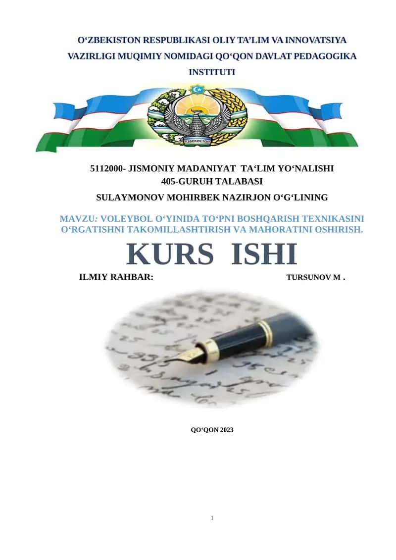 VOLEYBOL O‘YINIDA TO‘PNI BOSHQARISH TEXNIKASINI O‘RGATISHNI TAKOMILLASHTIRISH VA MAHORATINI OSHIRISH