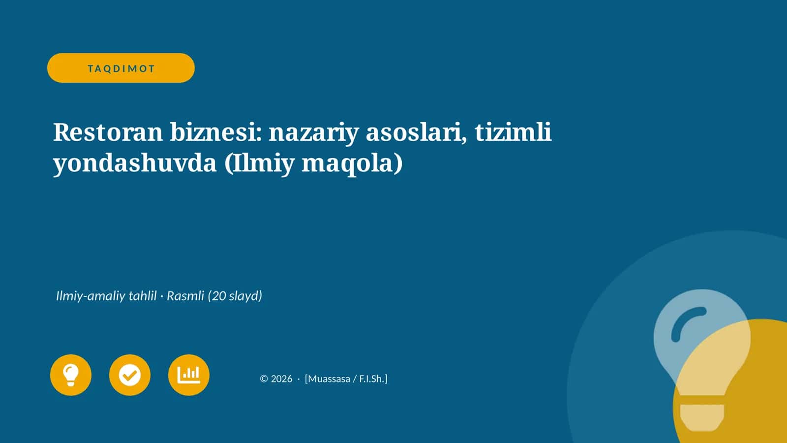 Restoran biznesi: nazariy asoslari, tizimli yondashuvda