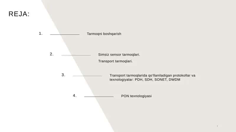 Transport tarmoqlarida qo’llaniladigan protokollar va texnologiyalar: PDH, SDH, SONET, DWDM