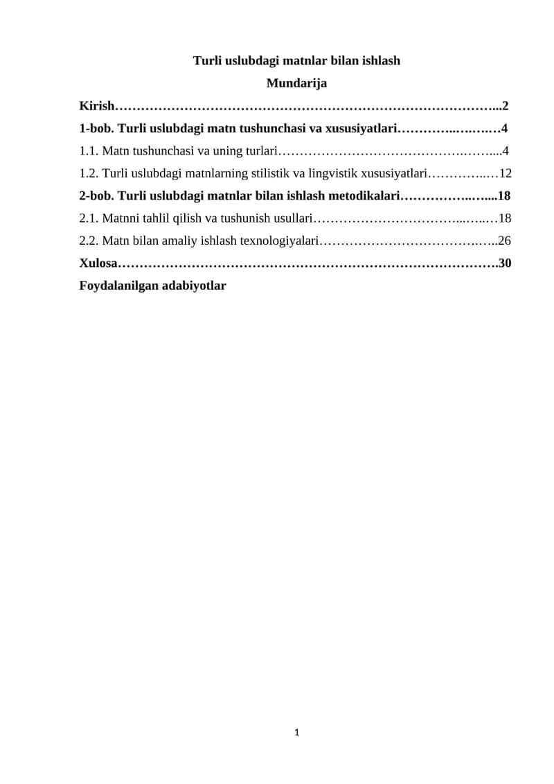 Turli uslubdagi matnlar bilan ishlash