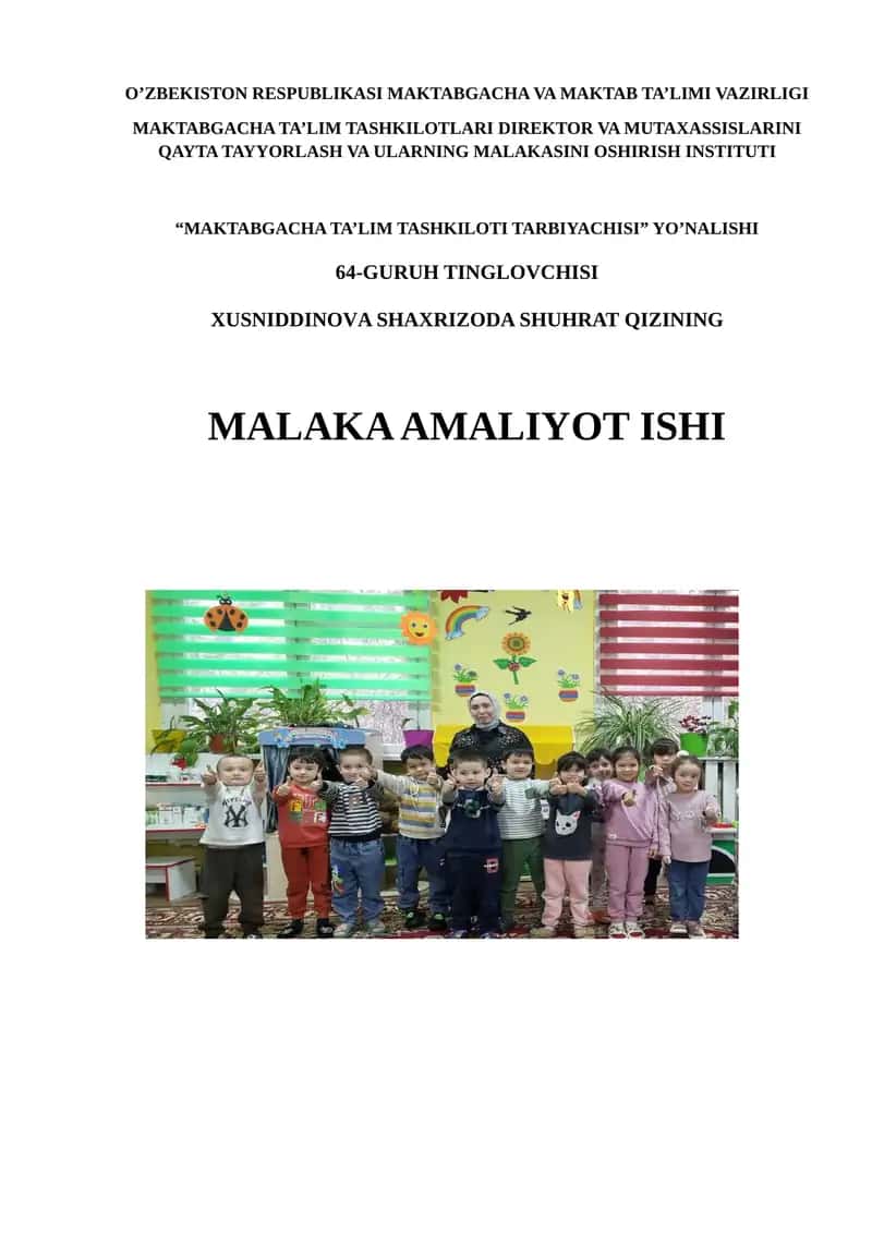 XUSNIDDINOVA SHAXRIZODA SHUHRAT QIZINING MALAKA AMALIYOT ISHI