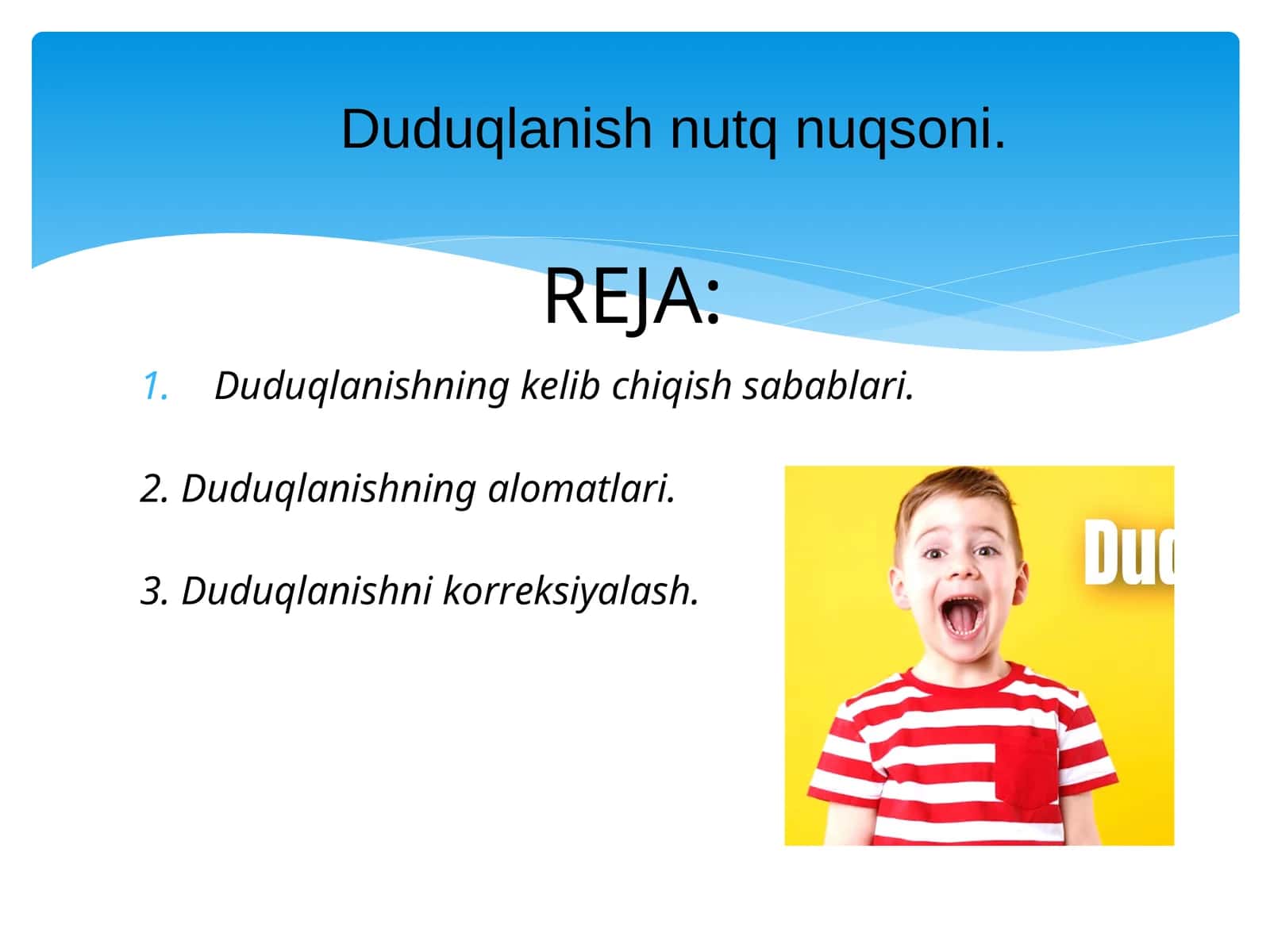 Duduqlanish nutq nuqsoni.