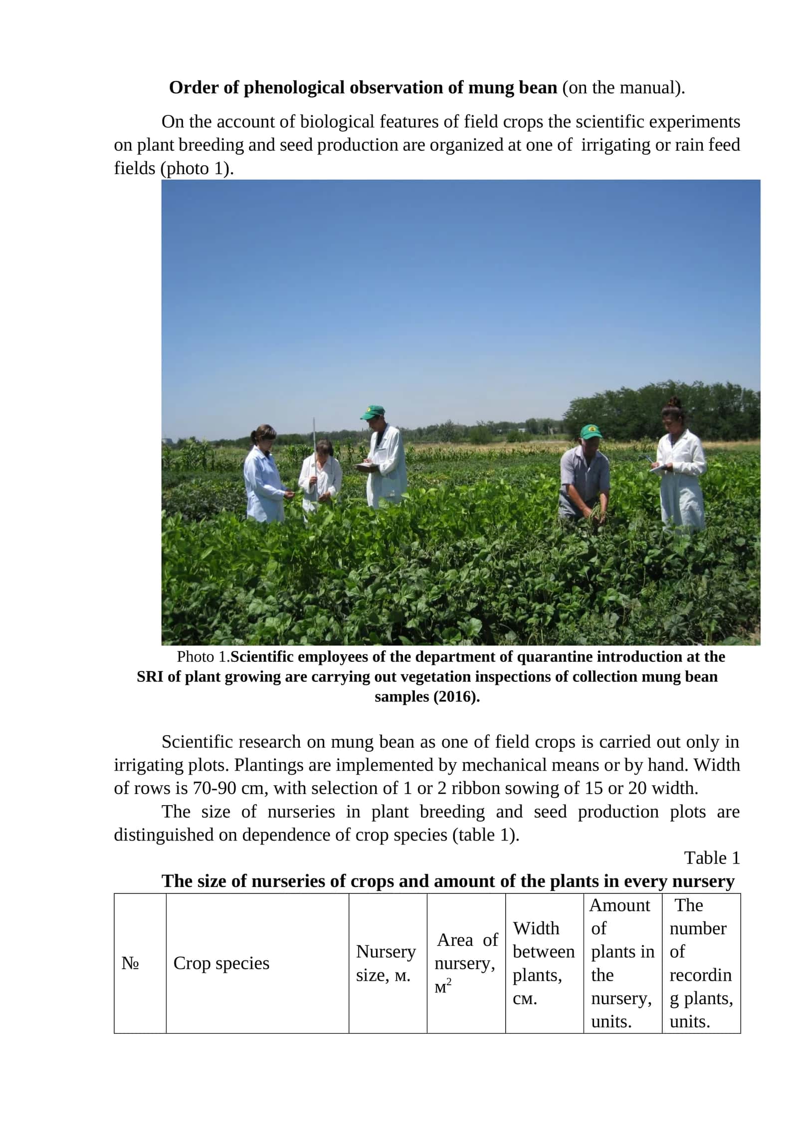Order of phenological observation of mung bean (on the manual)