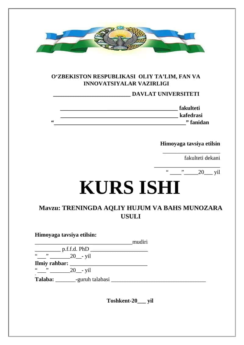 TRENINGDA AQLIY HUJUM VA BAHS MUNOZARA USULI