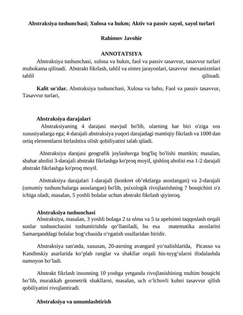 Abstraksiya tushunchasi