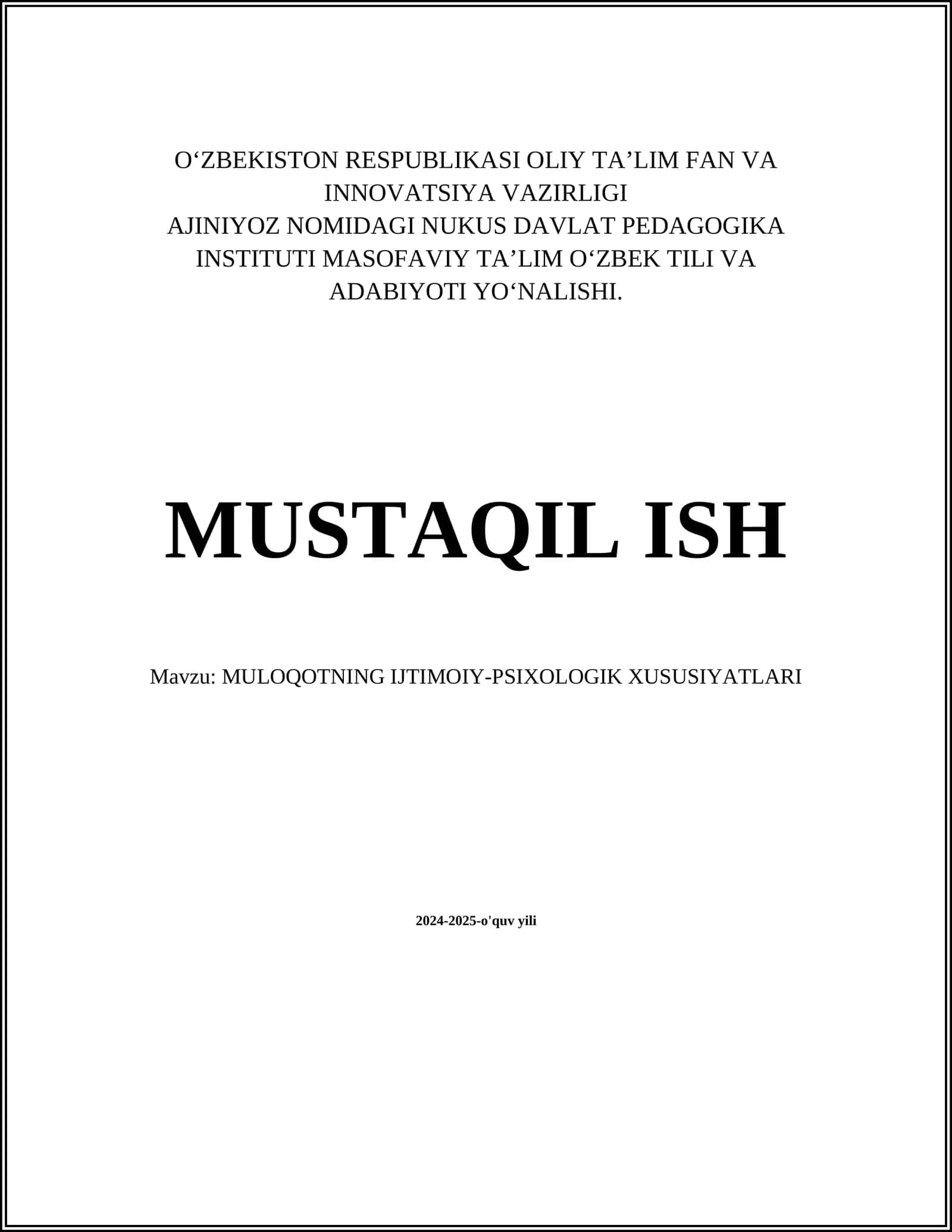 MULOQOTNING IJTIMOIY-PSIXOLOGIK XUSUSIYATLARI