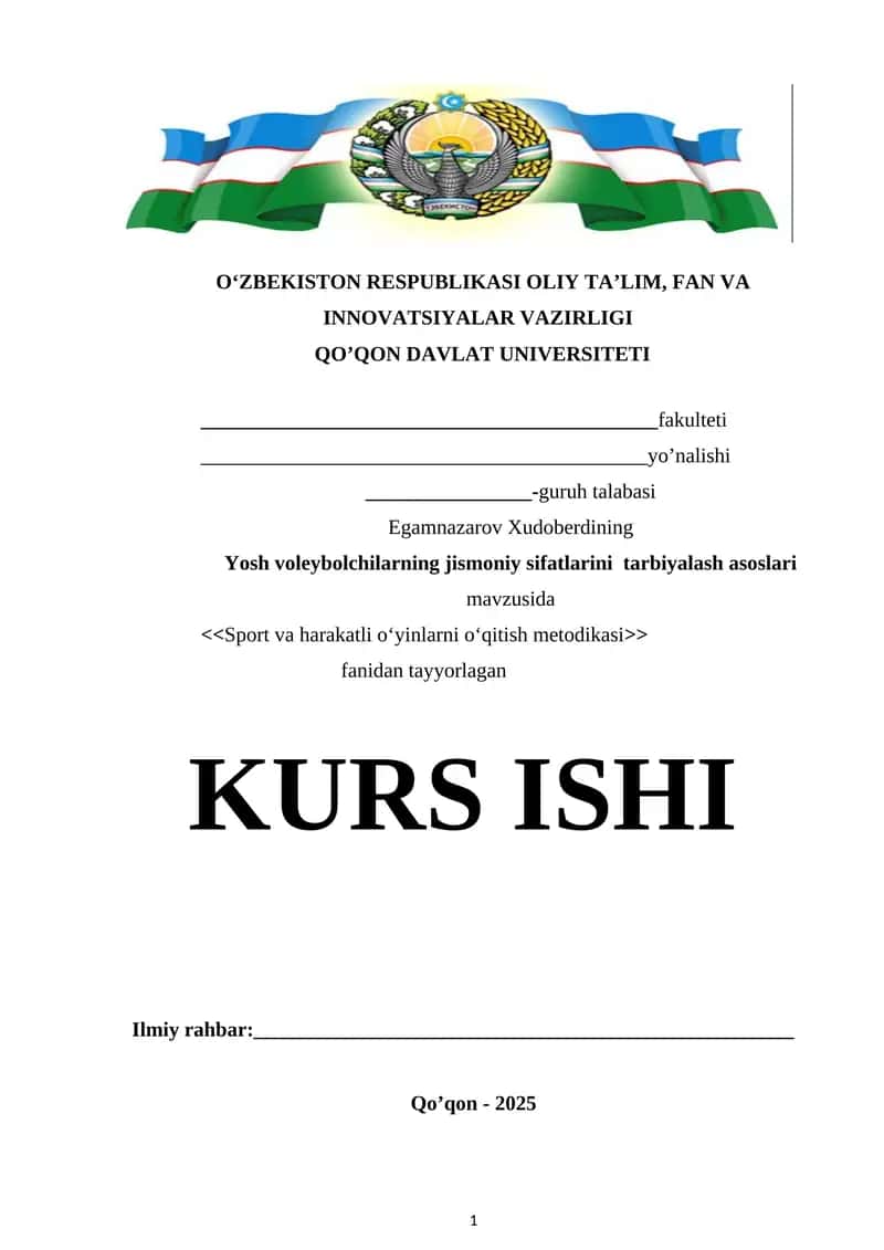 Yosh voleybolchilarning jismoniy sifatlarini  tarbiyalash asoslari