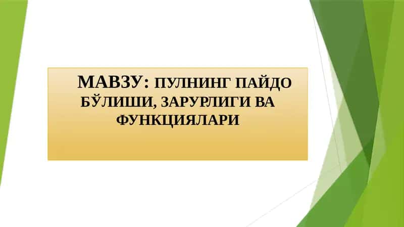 Пулнинг пайдо бўлиши, зарурлиги ва функциялари