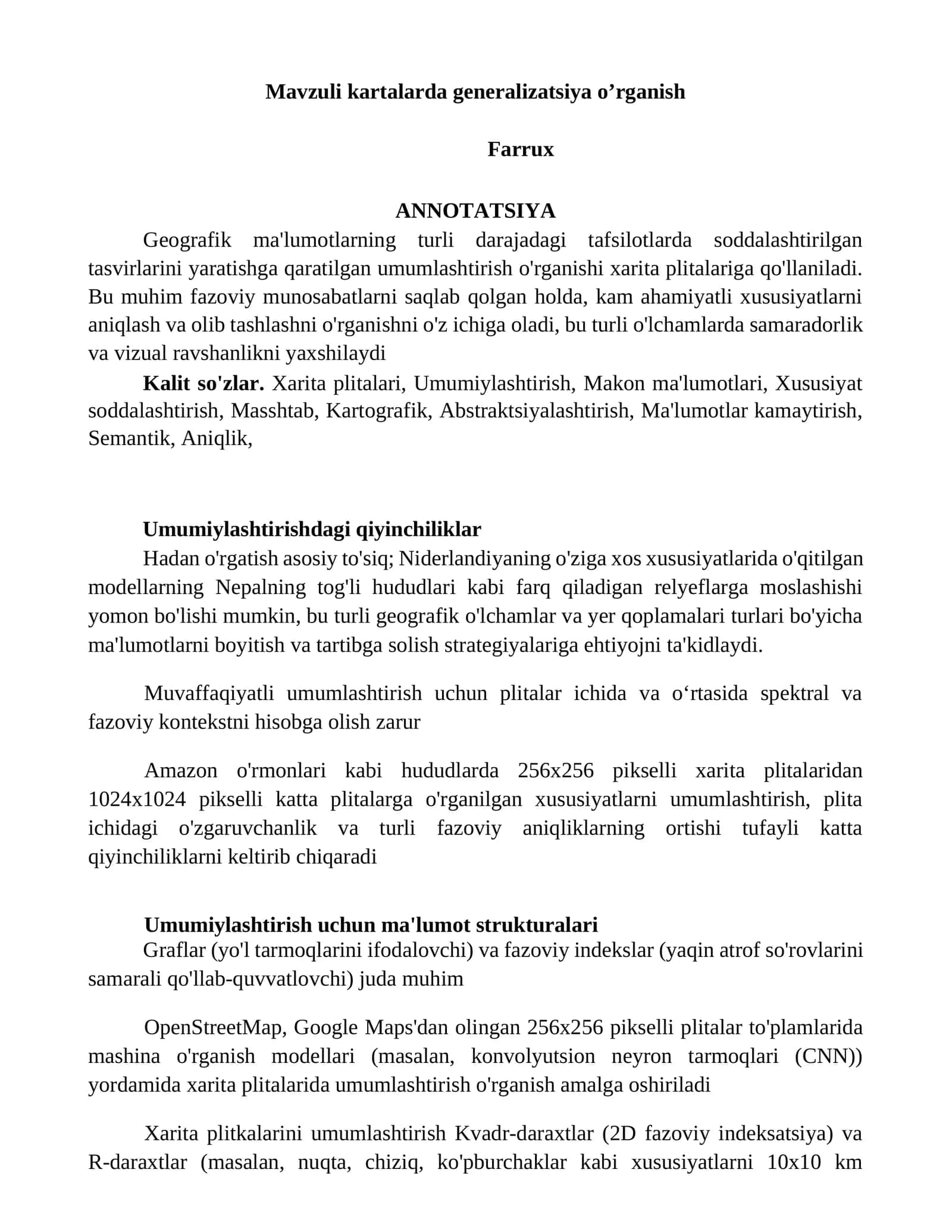 Mavzuli kartalarda generalizatsiya o’rganish