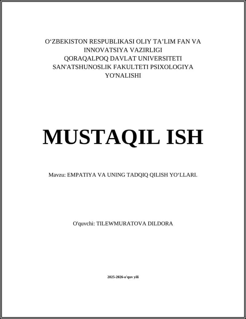 EMPATIYA VA UNING TADQIQ QILISH YO‘LLARI