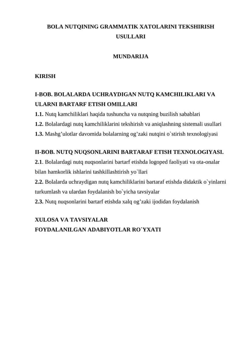 BOLA NUTQINING GRAMMATIK XATOLARINI TEKSHIRISH USULLARI