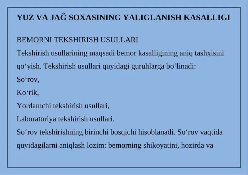 YUZ VA JAĞ SOXASINING YALIGLANISH KASALLIGI