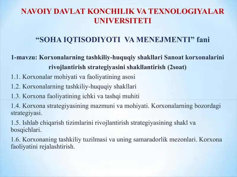 Korxonalarning tashkiliy-huquqiy asoslari