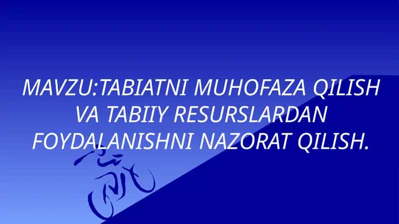 TABIATNI MUHOFAZA QILISH VA TABIIY RESURSLARDAN FOYDALANISHNI NAZORAT QILISH