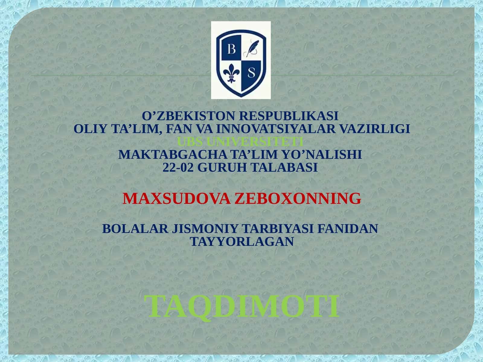 Bolalar Jismoniy Tarbiyasi
