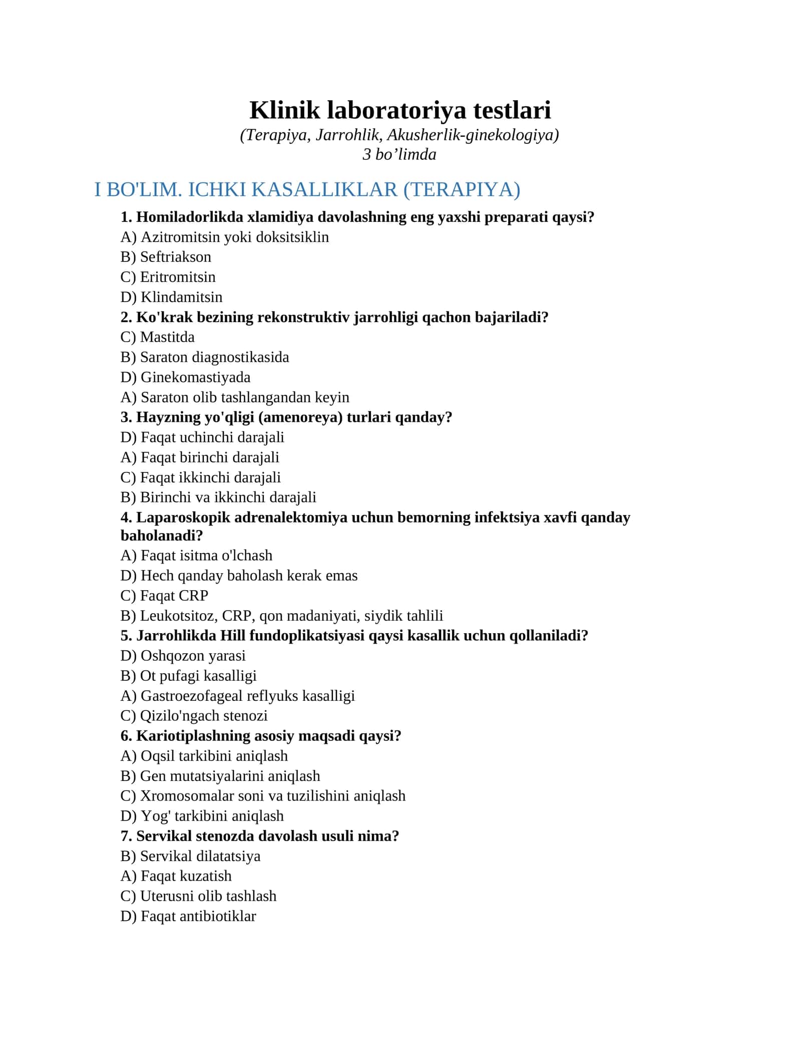 Klinik laboratoriya testlari