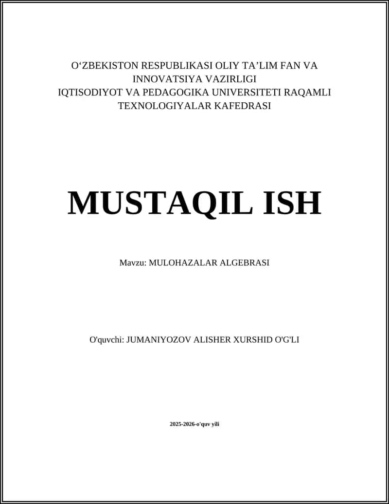 MULOHAZALAR ALGEBRASI