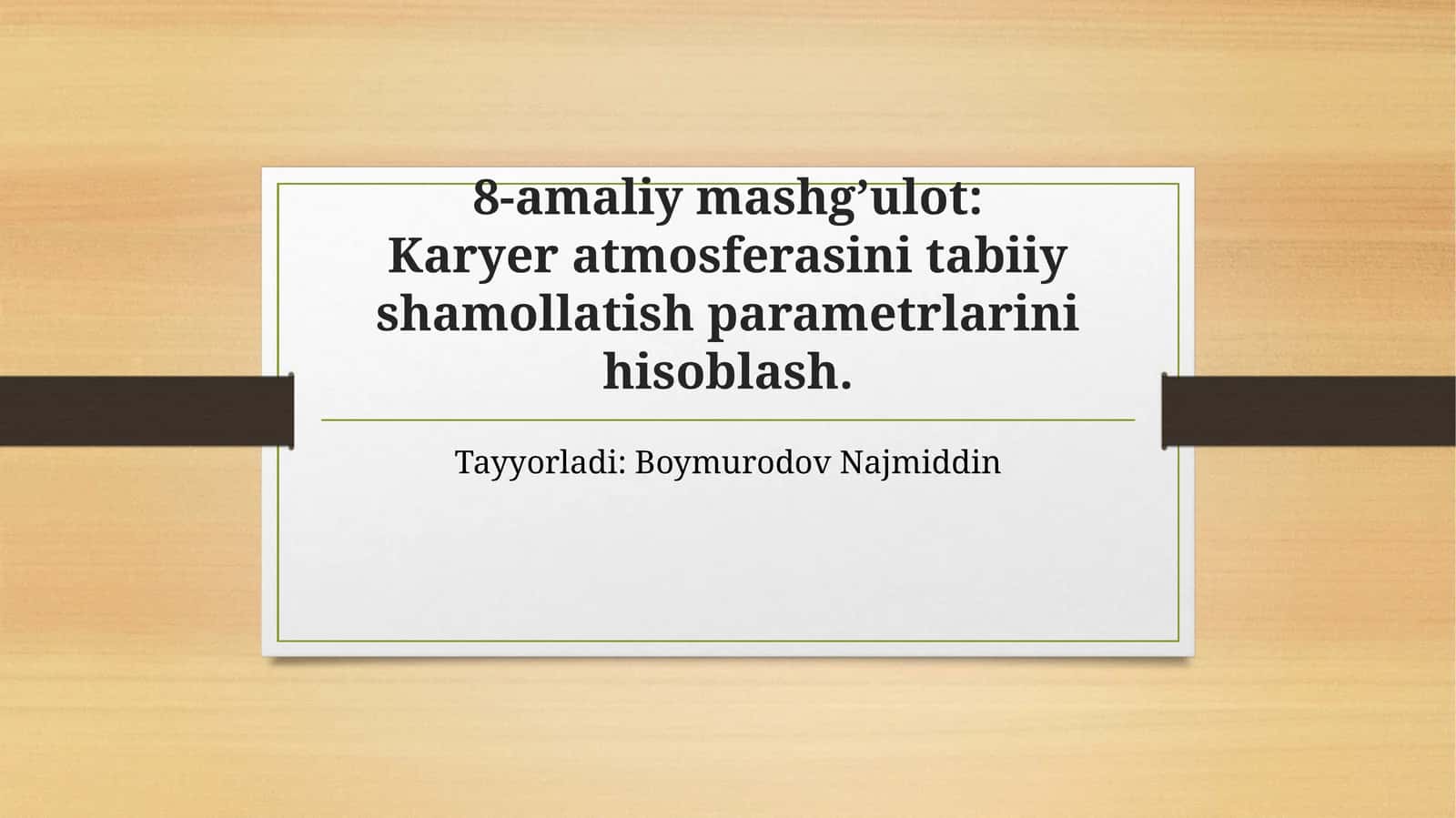 Karyera atmosferasini tabiiy shakllantirish parametrlarini hisoblash