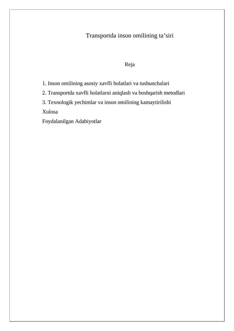 Transportda inson omilining taʼsiri