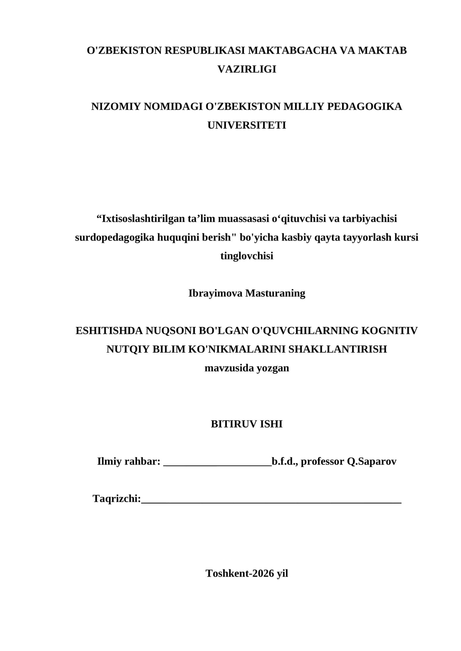 Eshitishda nuqsoni bo'lgan o'quvchilarning kognitiv nutqiy bilim ko'nikmalarini shakllantirish
