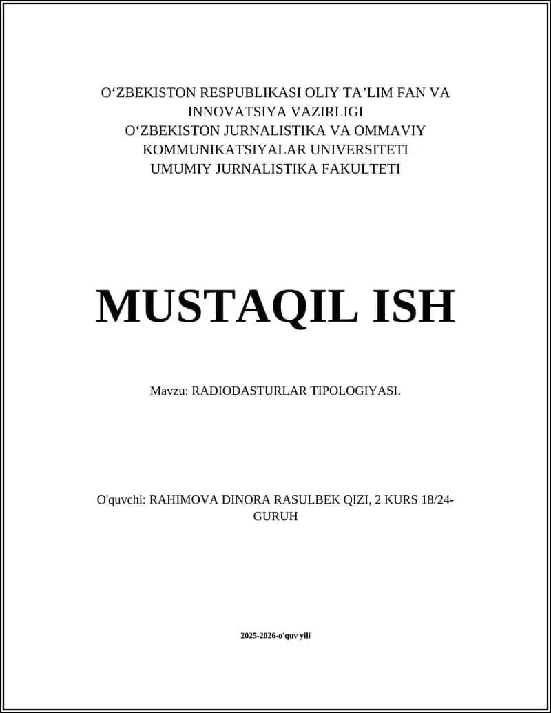 RADIODASTURLAR TIPOLOGIYASI