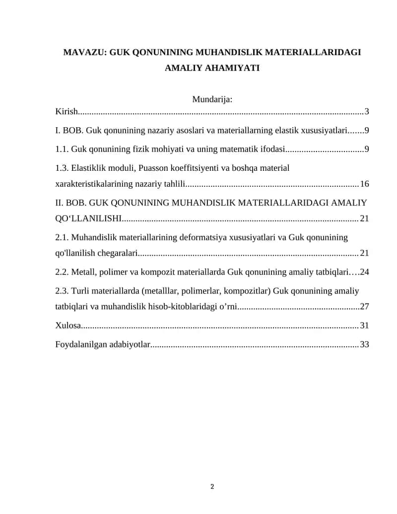 GUK QONUNINING MUHANDISLIK MATERIALLARIDAGI AMALIY AHAMIYATI
