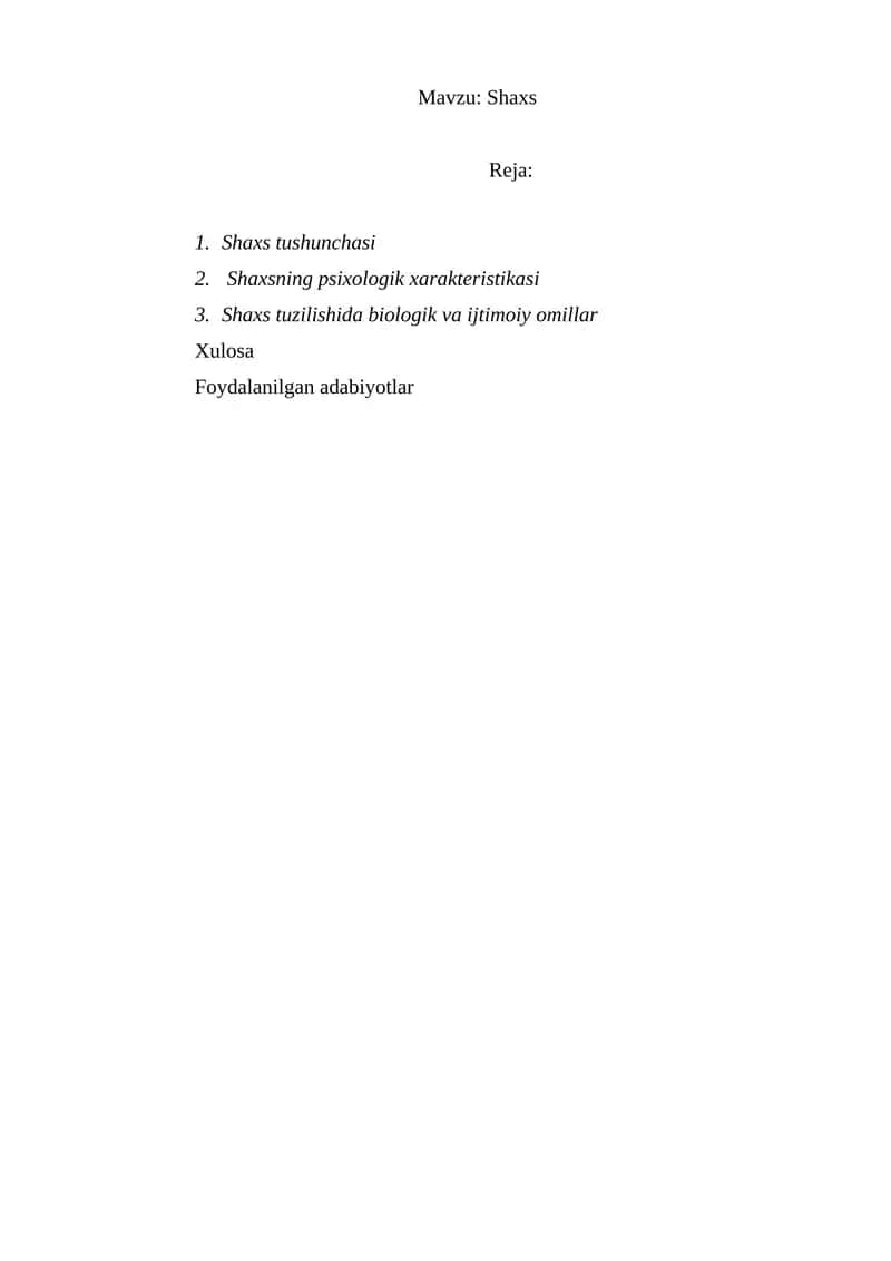 Shaxs tushunchasi psixologiyasi