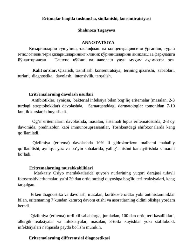 Eritmalar haqida tushuncha, sinflanishi, konsintiratsiyasi