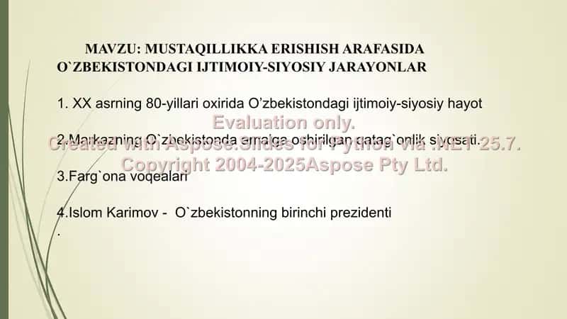 MUSTAQILLIKKA ERISHISH ARAFASIDA O`ZBEKISTONDAGI IJTIMOIY-SIYOSIY JARAYONLAR