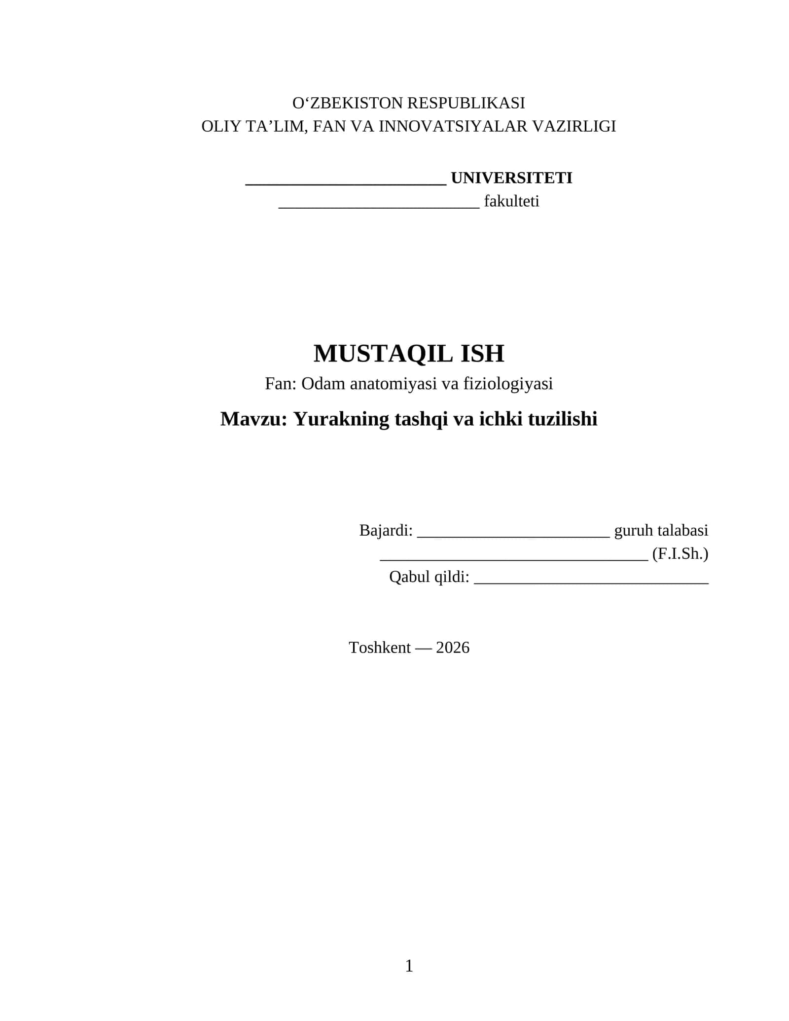 Odam anatomiyasi va fiziologiyasi - Yurakning tashqi va ichki tuzilishi