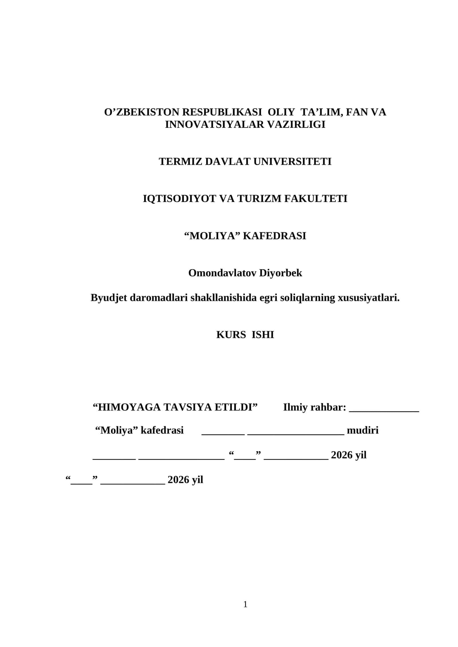 Byudjet daromadlari shakllanishida egri soliqlarning xususiyatlari
