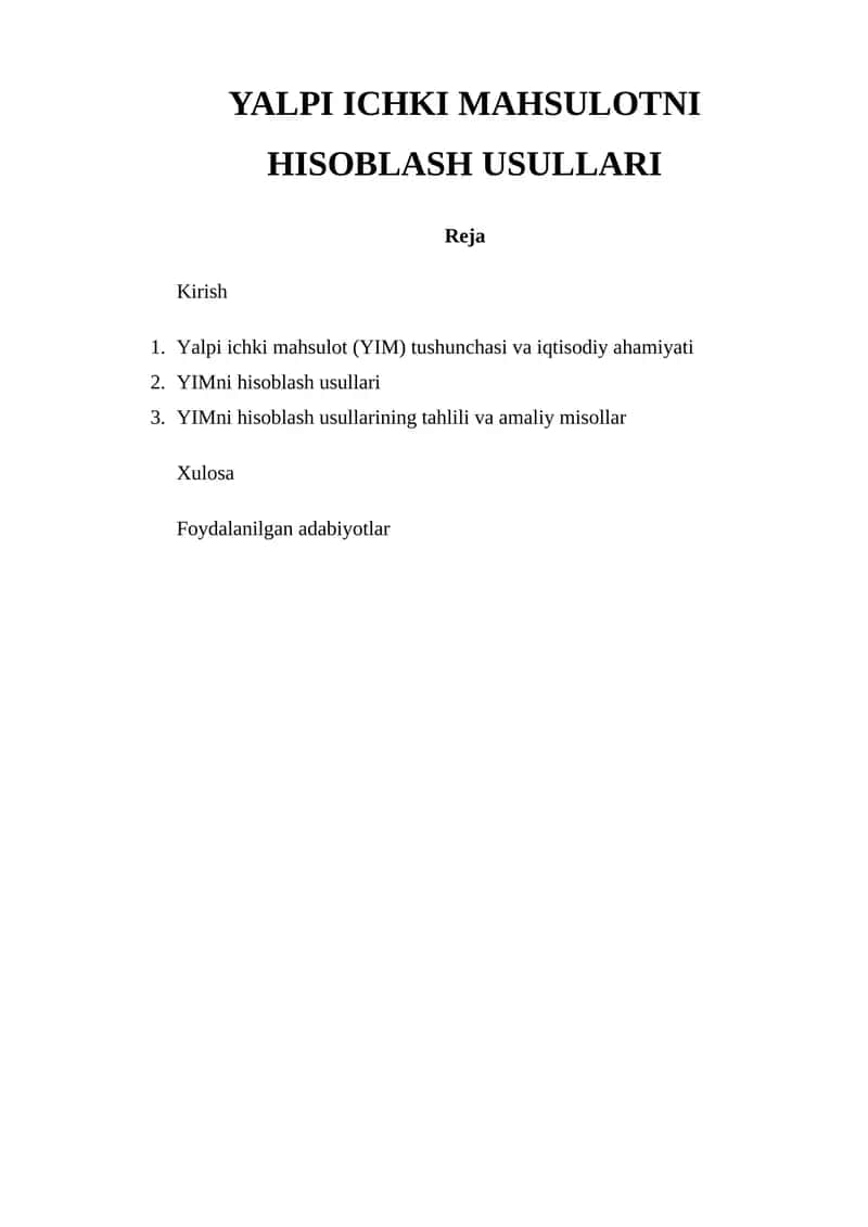 Yalpi Ichki Mahsulotni Hisoblash Usullari