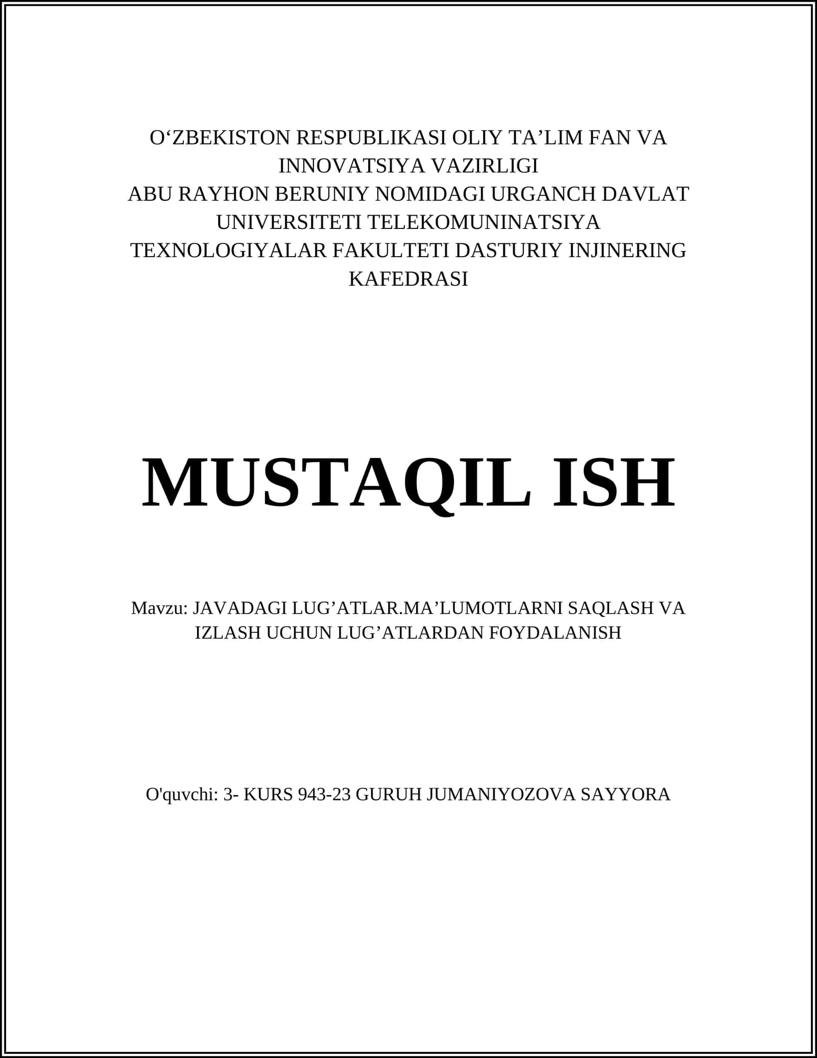 JAVADAGI LUG’ATLAR.MA’LUMOTLARNI SAQLASH VA IZLASH UCHUN LUG’ATLARDAN FOYDALANISH