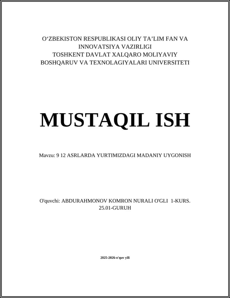 12 ASRLARDA YURTIMIZDAGI MADANIY UYGONISH