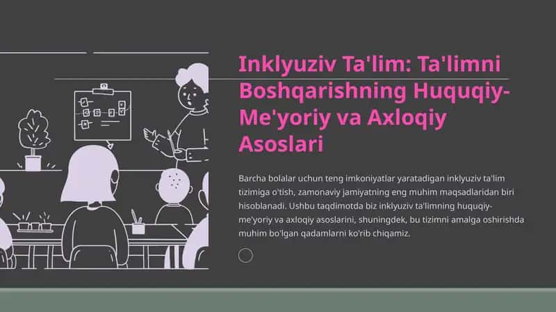 Inklyuziv Ta'lim: Ta'limni Boshqarishning Huquqiy-Me'yoriy va Axloqiy Asoslari