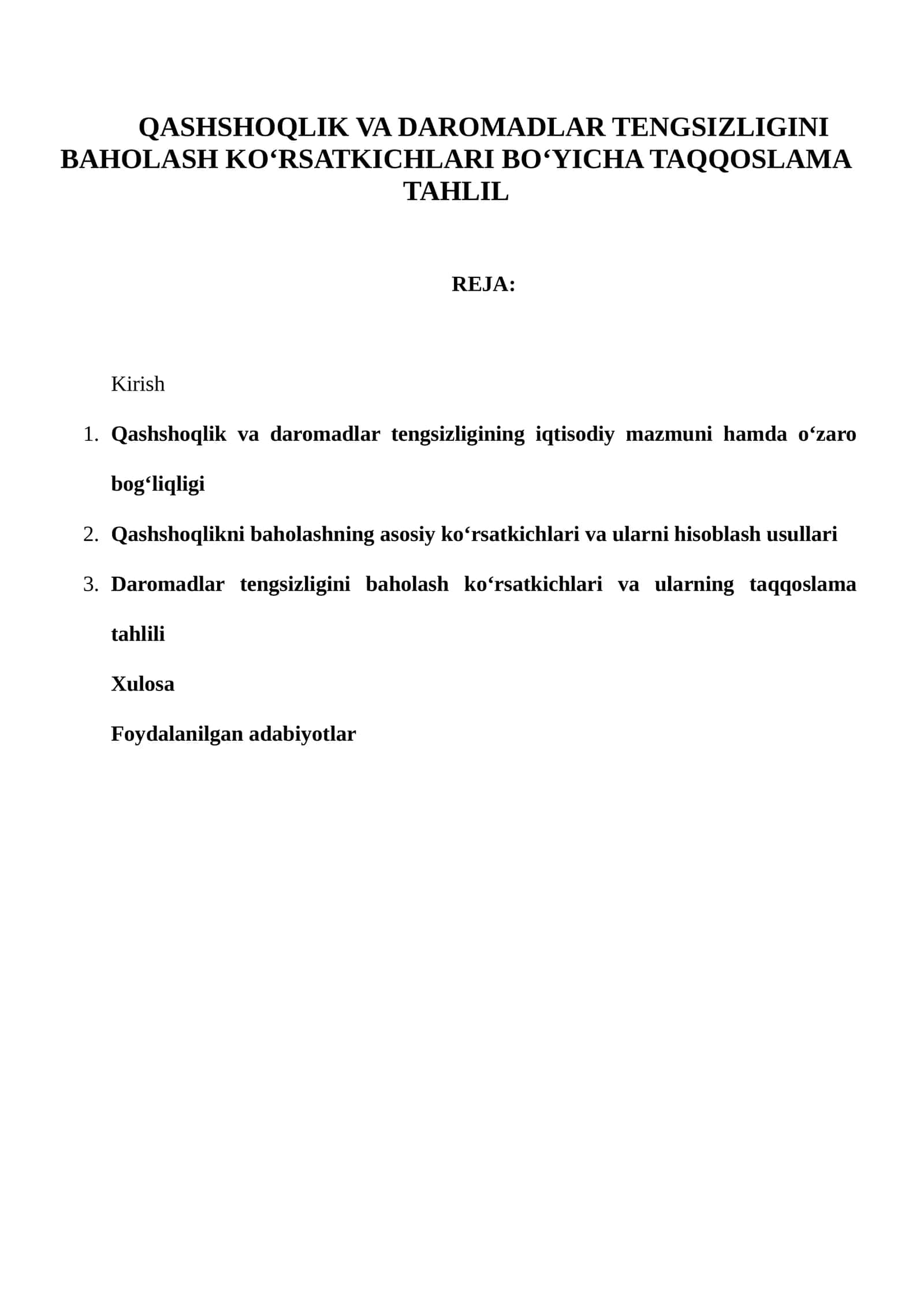 Qashshoqlik va daromadlar tengsizligi