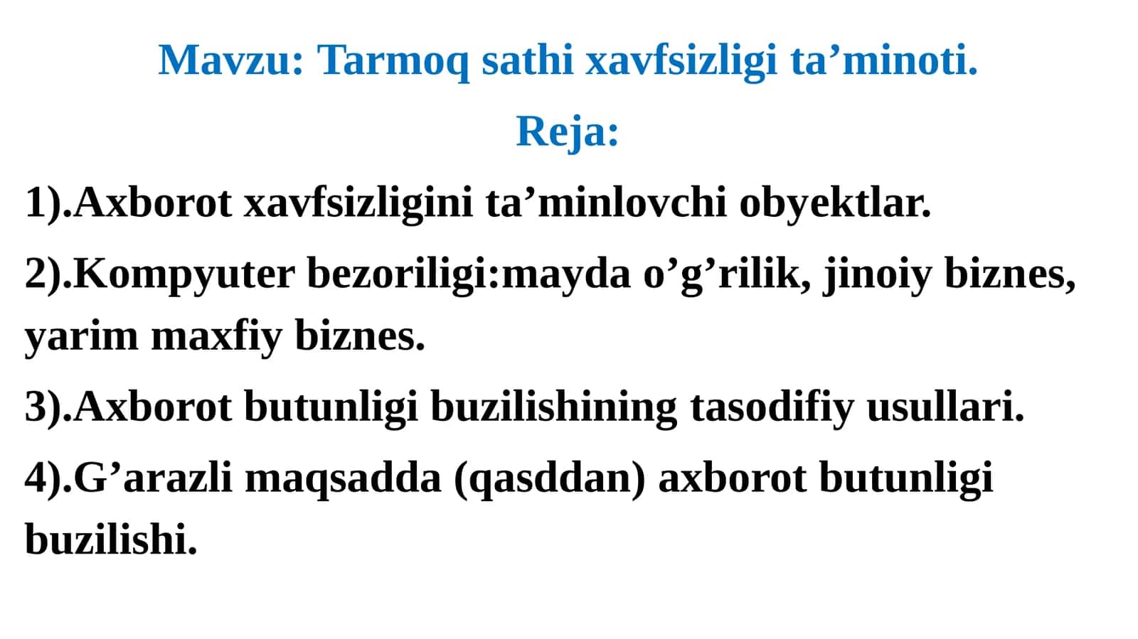 Tarmoq sathi xavfsizligi ta'minoti
