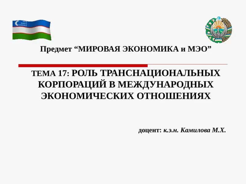 ТЕМА17:РОЛЬ ТРАНСНАЦИОНАЛЬНЫХ КОРПОРАЦИЙ