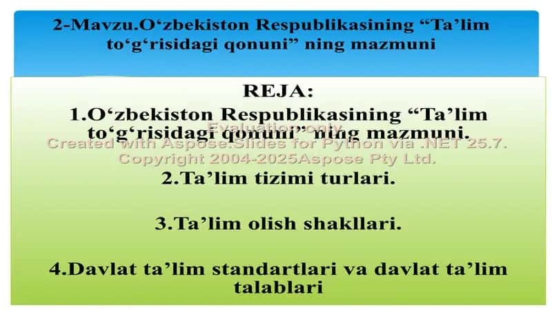 O‘zbekiston Respublikasining “Ta’lim to‘g‘risidagi qonuni” taqdimoti
