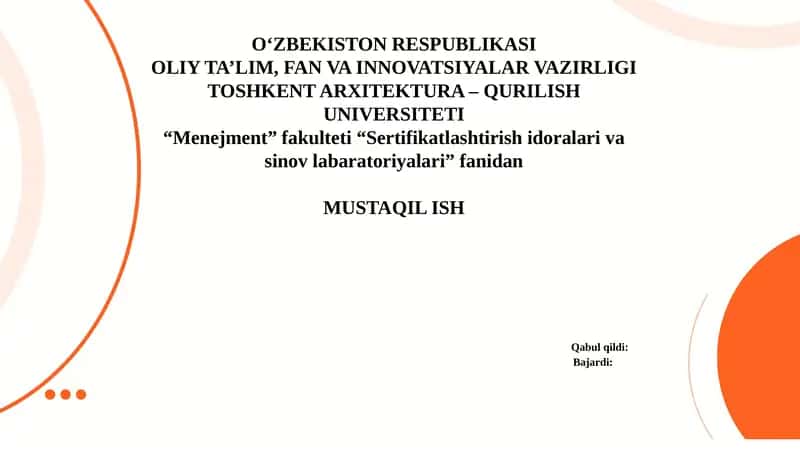 Sifat menejment tizimini takomillashtirish amaliyoti