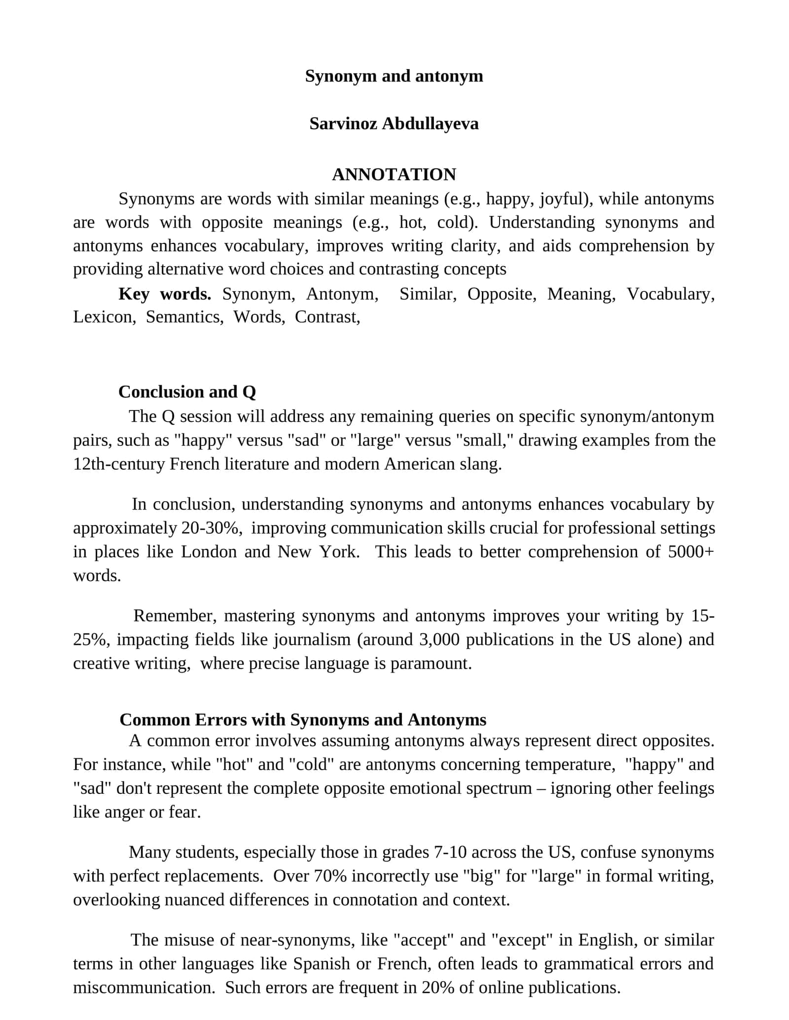 Synonym and antonym